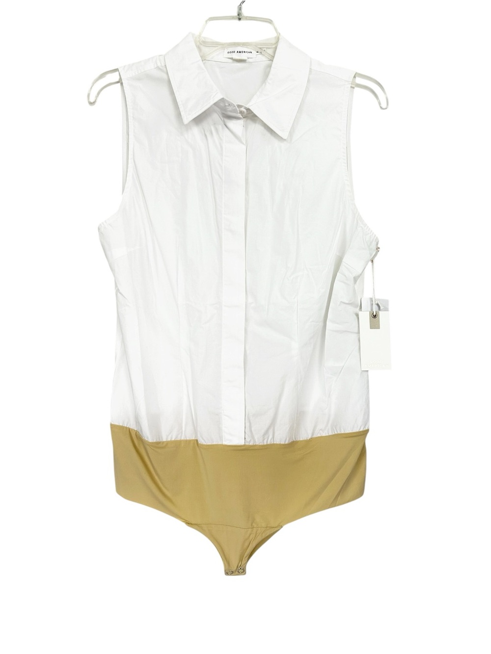 NWT Good American Bodysuit White Cotton Blend Button Up Shirt Women’s Medium